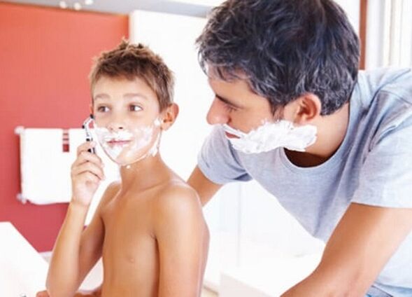 father teaches the child to shave and enlarge his penis